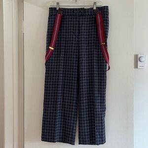 Brooks Brothers Red Fleece Suspenders Navy Tartan Plaid Ankle Pants Wool